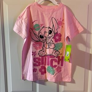 NEW Disney Pink Stitch Graphic Tee with Tropical Accents